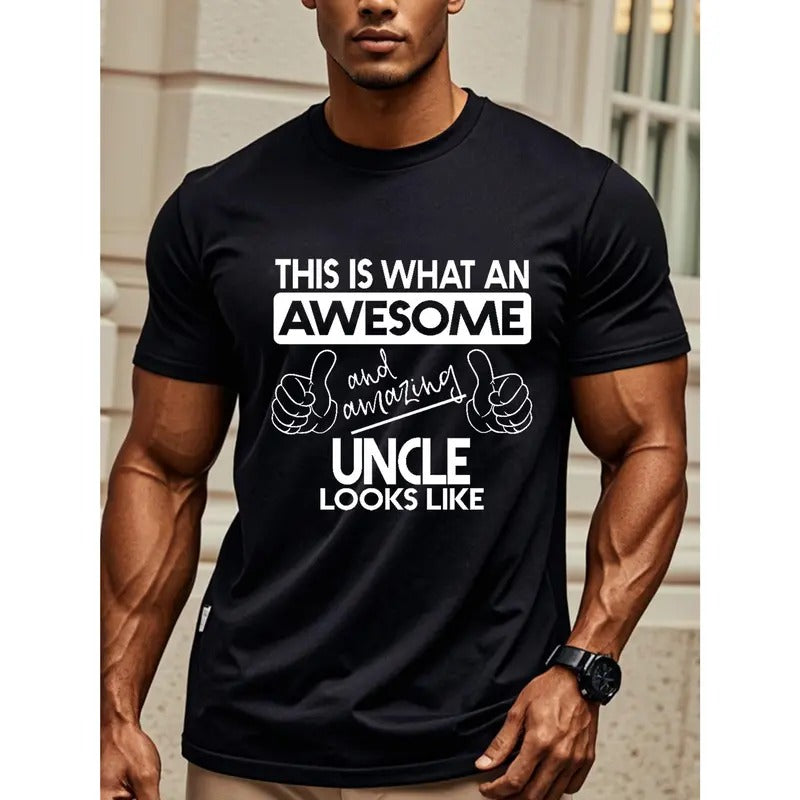 Men'S Cotton Crew Neck T-Shirt - "Awesome Amazing Uncle" Graphic Tee, Moisture-Wicking, Medium Stretch, Regular Fit,...