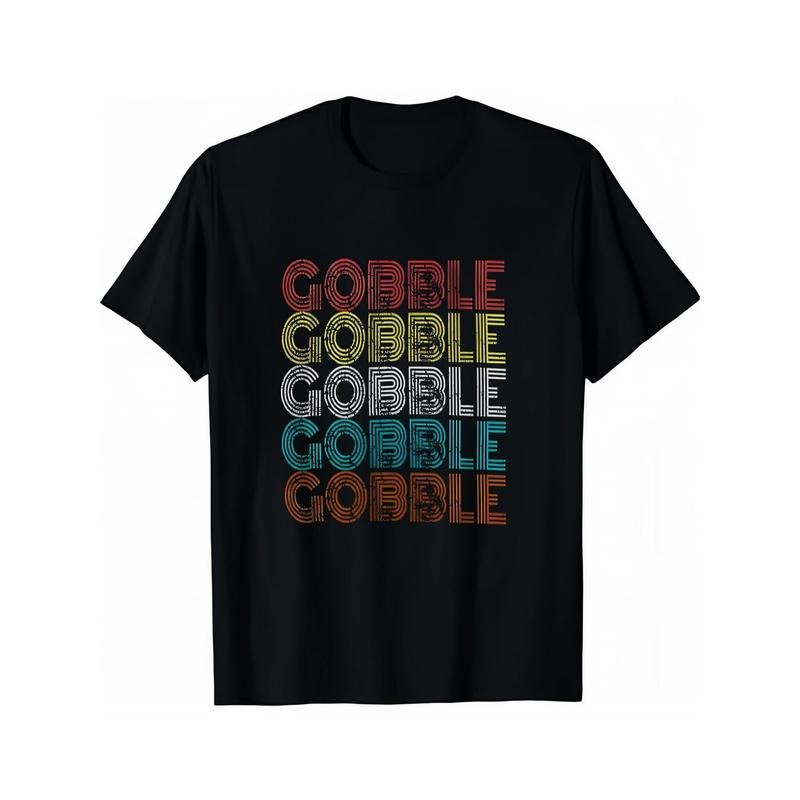 Men'S Cotton T-Shirt with Retro Thanksgiving Gobble Turkey Print, Crew Neck, Short Sleeve Casual Top with Slight Stretch,...