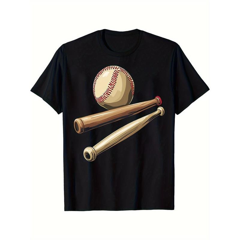 Men'S Crew Neck Baseball Graphic T-Shirt - 100% Cotton Knit Fabric, Regular Fit Casual Top with Crossed Bats & Ball...