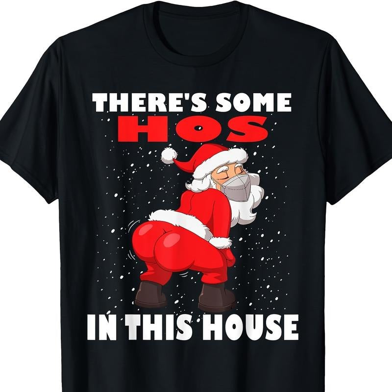 Men'S Novelty Christmas T-Shirt - 100% Cotton, Short Sleeve, Regular Fit, Cartoon Santa Claus Graphic, Machine Washable