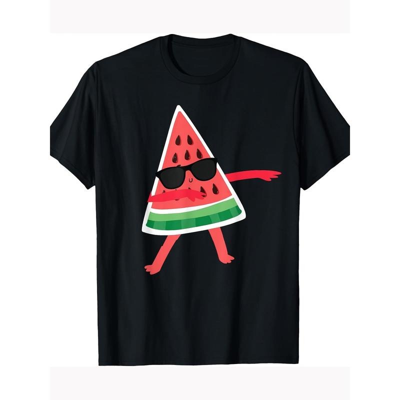 Men'S Summer Cotton T-Shirt, Casual Round Neck, Short Sleeve, Regular Fit, Watermelon Print, , Fashionable Tee for Men...