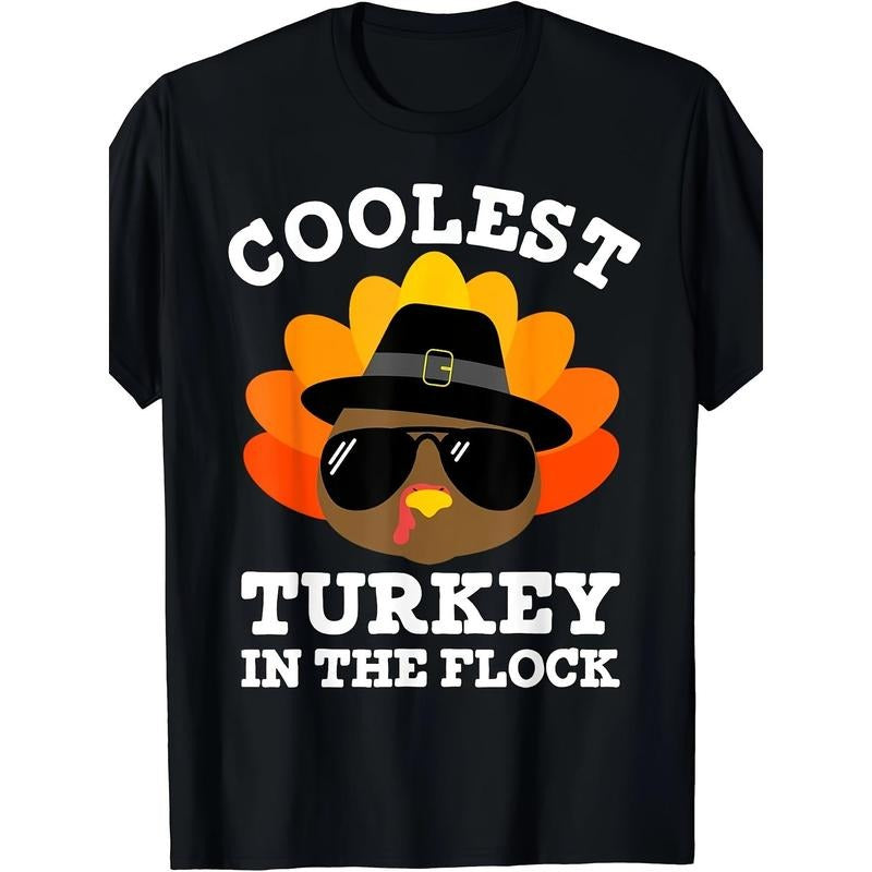 Men'S Thanksgiving T-Shirt, 100% Cotton, Casual Round Neck, Short Sleeve, Regular Fit, Geometric Turkey Design, Digital...