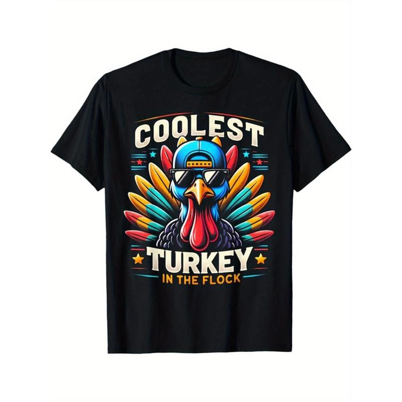 Men'S Thanksgiving Turkey Graphic T-Shirt, 100% Cotton, Casual Crew Neck, Regular Fit, Non-Stretch Knit Fabric, Short...