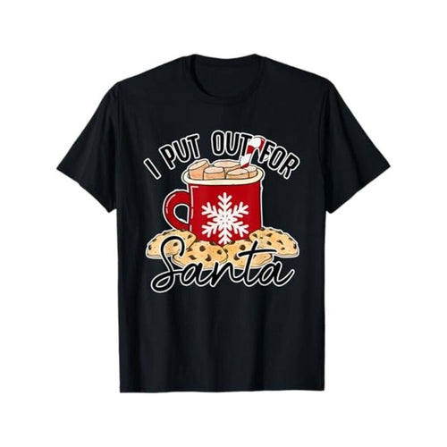 Men'S Women'S Christmas T-Shirt, "I Put Out for Santa" Print, Unisex Black Cotton Tee, Casual Round Neck, Stretchy Soft...