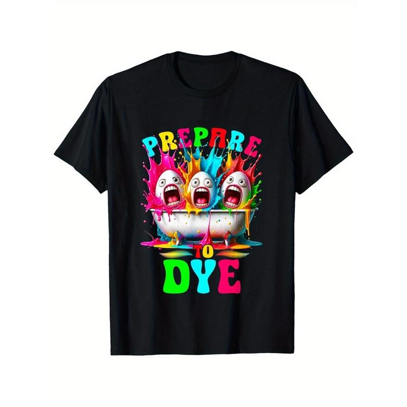 Men's  "Prepare to Dye" Easter Egg Hunting T-Shirt, Single-Sided Printed Round Neck Short Sleeve, Vibrant Cartoon Egg...