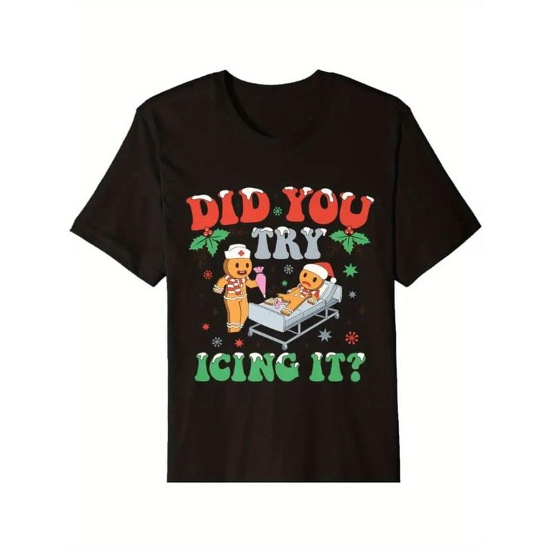 Men's 'Did You Try Icing It?' Christmas Nurse Graphic Tee - Soft Cotton, Crew Neck, Short Sleeve Casual T-Shirt |...