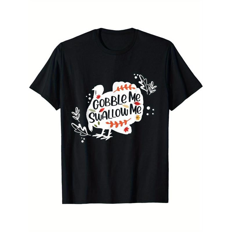 Men's 'Gobble Me Swallow Me' Turkey Print T-Shirt - 100% Cotton, Crew Neck, Short Sleeve