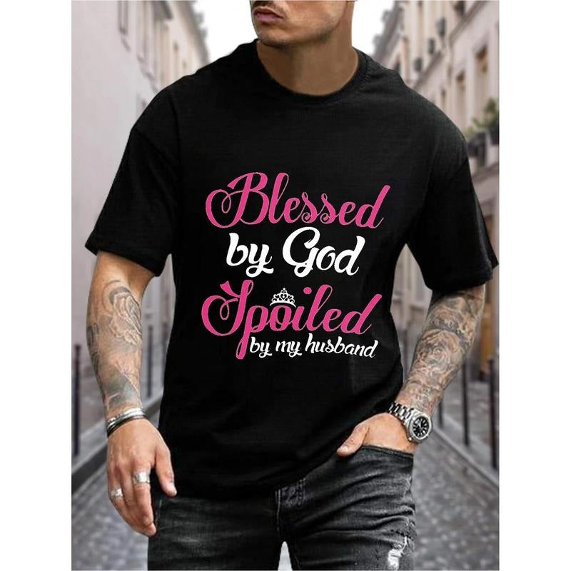 Men's "God Bless, My Husband is Spoiled" Summer Print T-Shirt, Men's Wear Made in USA Hoodie, Sweatshirt | TeeBloomCo.com