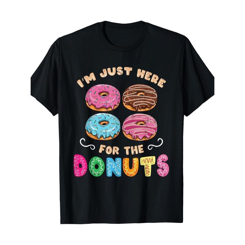 Men's 'I'm Just Here for the Doughnuts' Graphic Tee - Soft Cotton, Crew Neck, Short Sleeve, Non-Stretch Casual T-Shirt |...