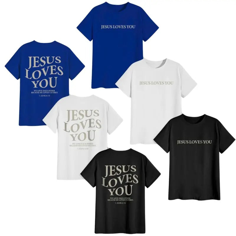 Men's  Regular Fit Jesus Loves You Slogan Print Round Neck Tee, Casual Short Sleeve Crew Neck T-shirt for Summer, Fashion...