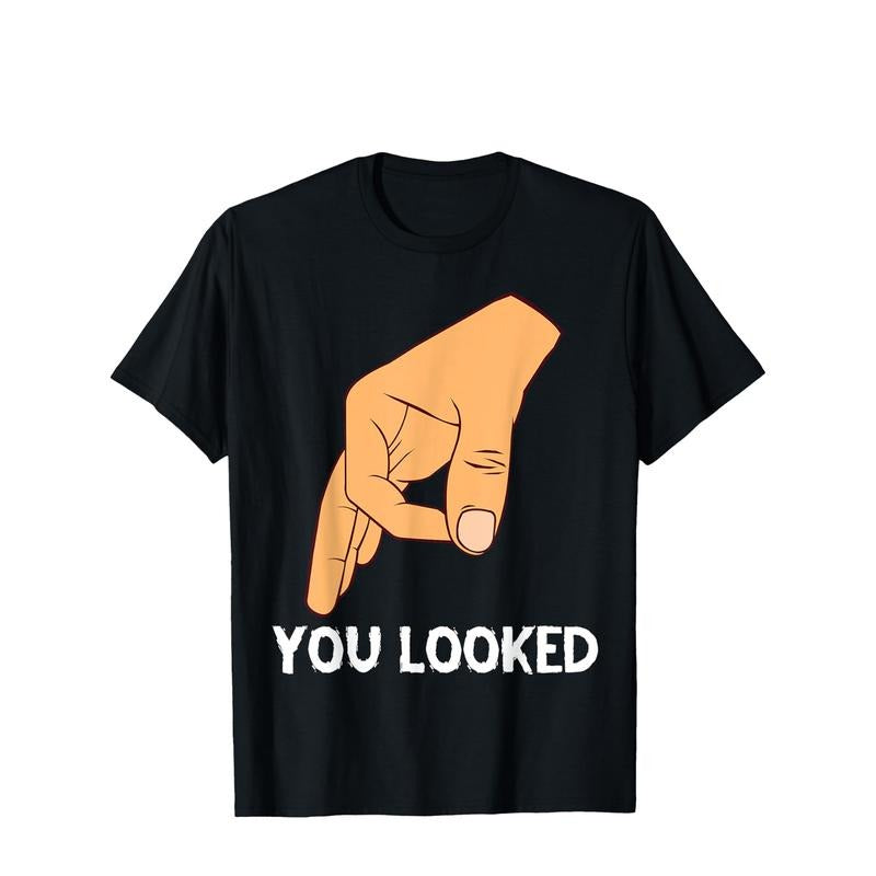 Men's 'You Looked' Finger Gesture Graphic Tee - Soft & Breathable Cotton, Casual Short Sleeve T-Shirt for All Seasons,...