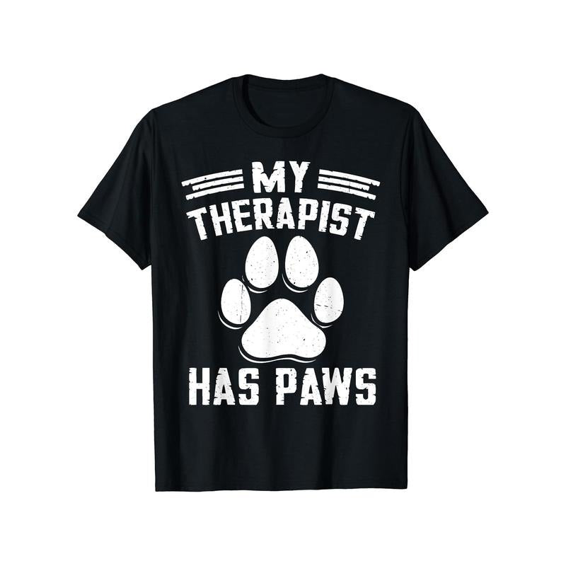 Men's 100% Cotton 'My Therapist Has Paws' Cute Dog & Cat Print T-Shirt