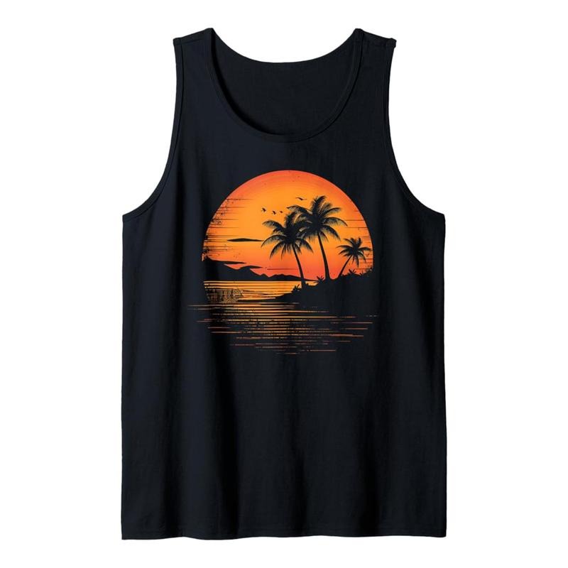 Men's 100% Cotton Palm Tree Print Tank Top