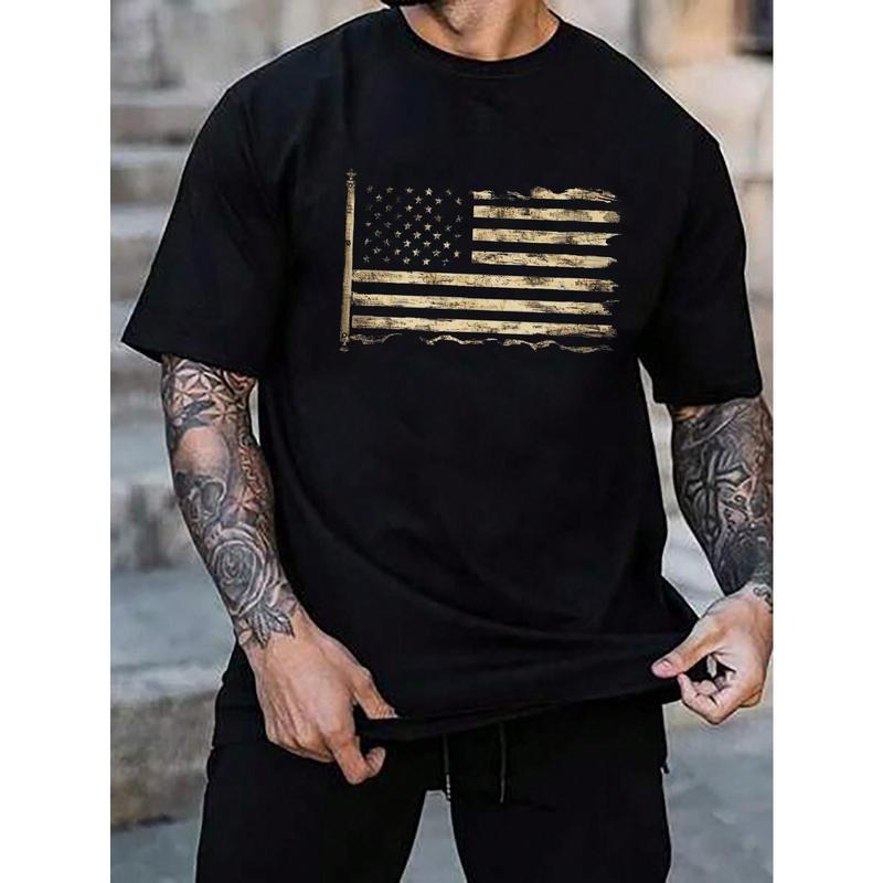 Men's American Flag Print Crew Neck Short Sleeve Casual T-Shirt, Summer Made in USA Hoodie, Sweatshirt | TeeBloomCo.com