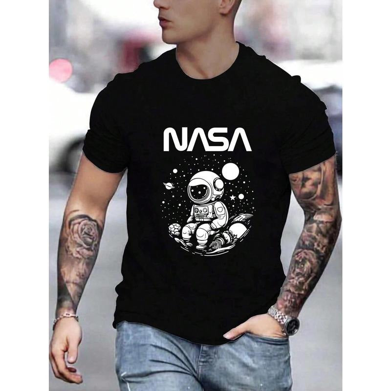 Men's Astronaut And Text Printed T-shirt Made in USA Hoodie, Sweatshirt | TeeBloomCo.com