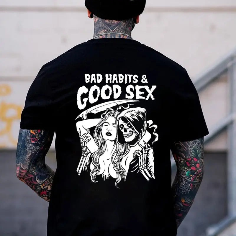 Men's BAD HABITS & GOOD SEEX Casual Black Print T-shirt, Sweatshirt, Hoodie Unisex Shirt, Naughty Clothes Men 