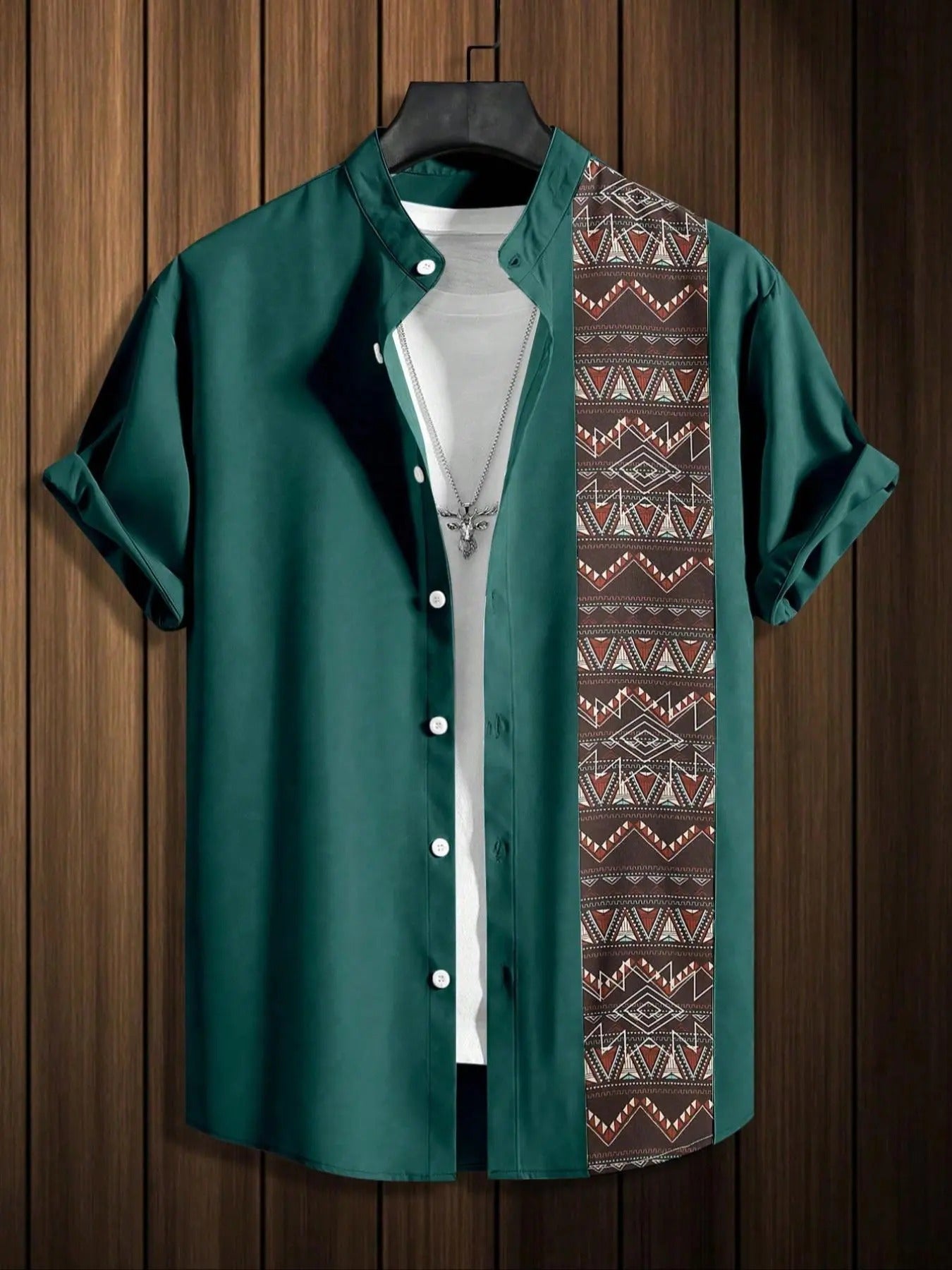 Men's Baroque Ethnic Pattern Pocket Short Sleeve Pajama Shirt, Regular Fit Casual Comfy Button Front Top for Summer,...