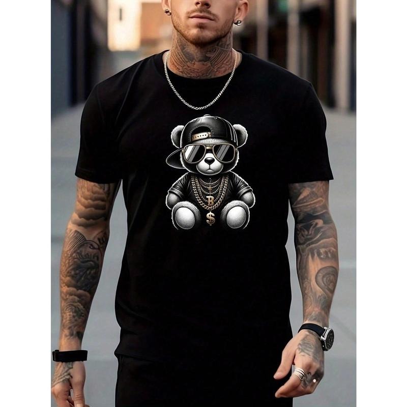 Men's Bear Print Crew Neck T-Shirt Made in USA Hoodie, Sweatshirt | TeeBloomCo.com