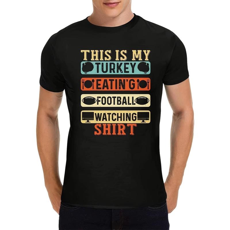 Men's Black Cotton 'This Is My Turkey Eating Football Watching' T-Shirt