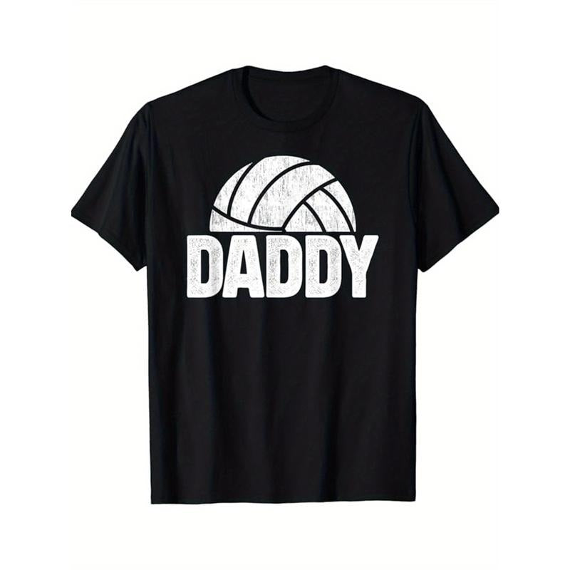 Men's Bohemian Cotton T-Shirt with Volleyball Print - Crew Neck, Short Sleeve, Machine Washable