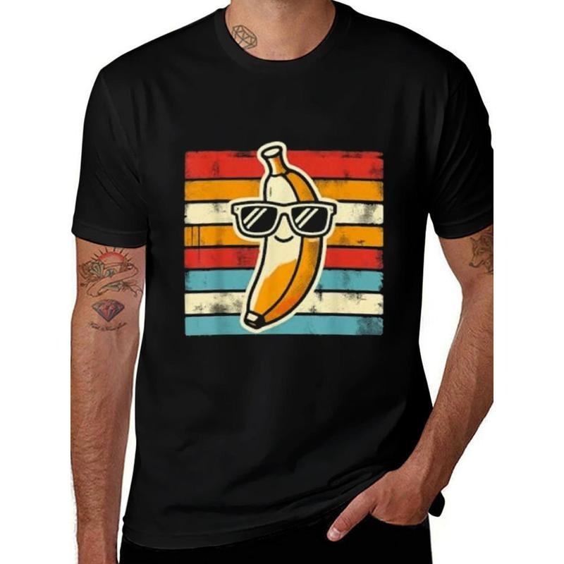 Men's Casual Cotton T-Shirt with Banana Print
