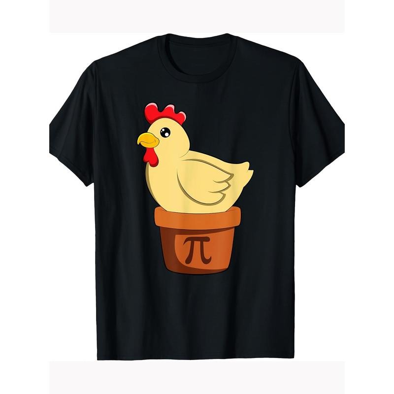 Men's Casual Cotton T-Shirt with Chicken Pot Print - Breathable, Non-Stretch Fabric for All Seasons made in usa Hoodie,...
