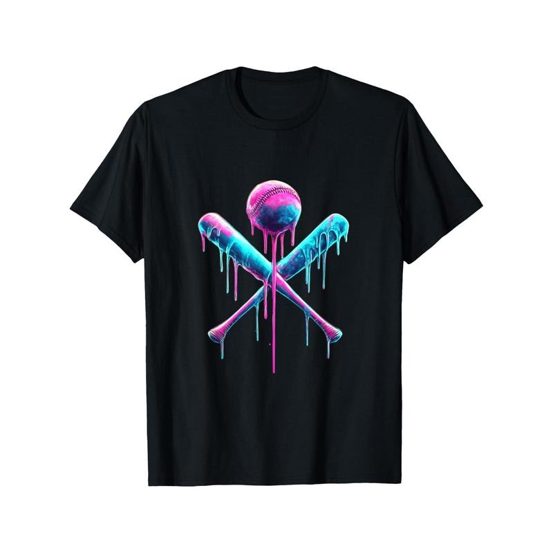 Men's Casual Cotton T-Shirt with Unique Baseball & Bat Print