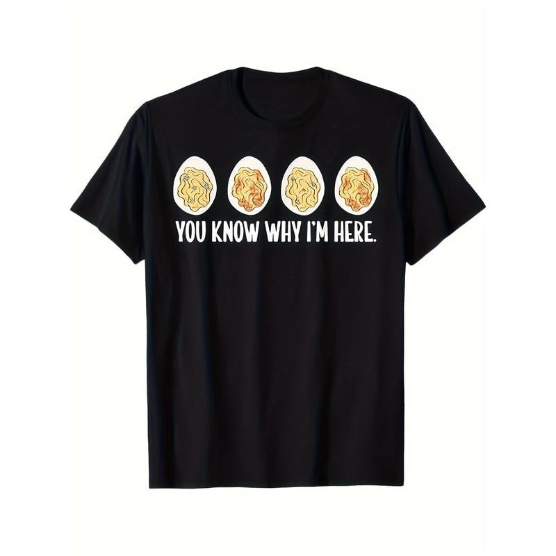 Men's Casual Cotton T-Shirt with Unique Deviled Eggs Print - Comfortable, Short Sleeve, Crew Neck