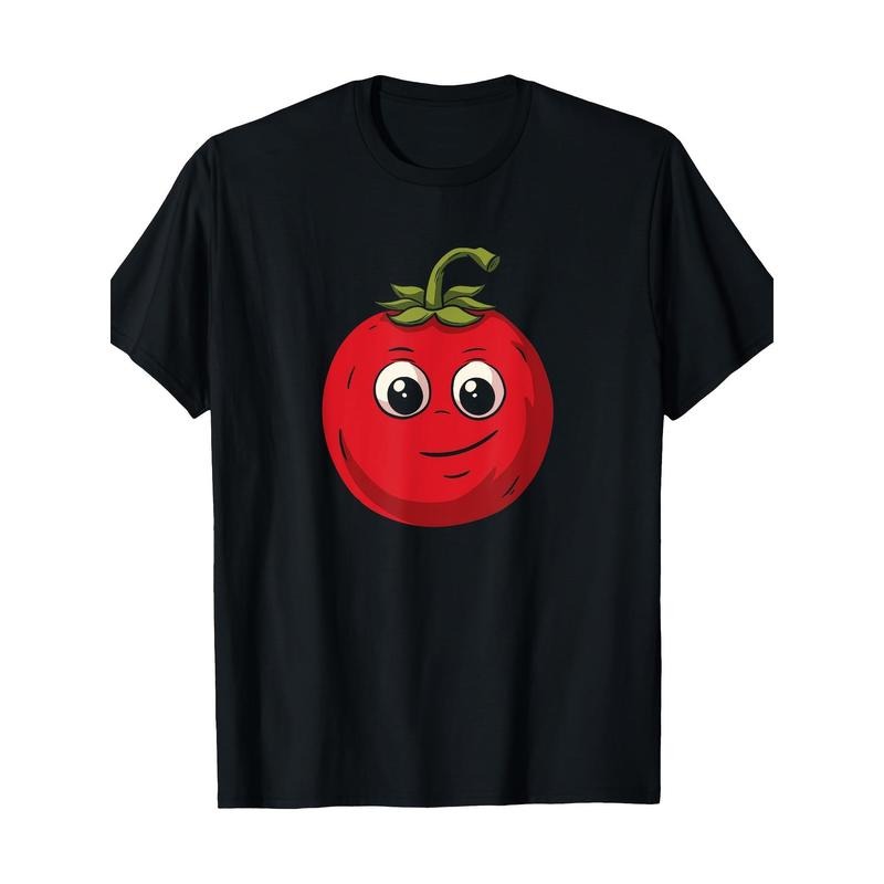 Men's Casual Tomato Print T-Shirt - 100% Cotton, Short Sleeve, Crew Neck, Regular Fit, Machine Washable