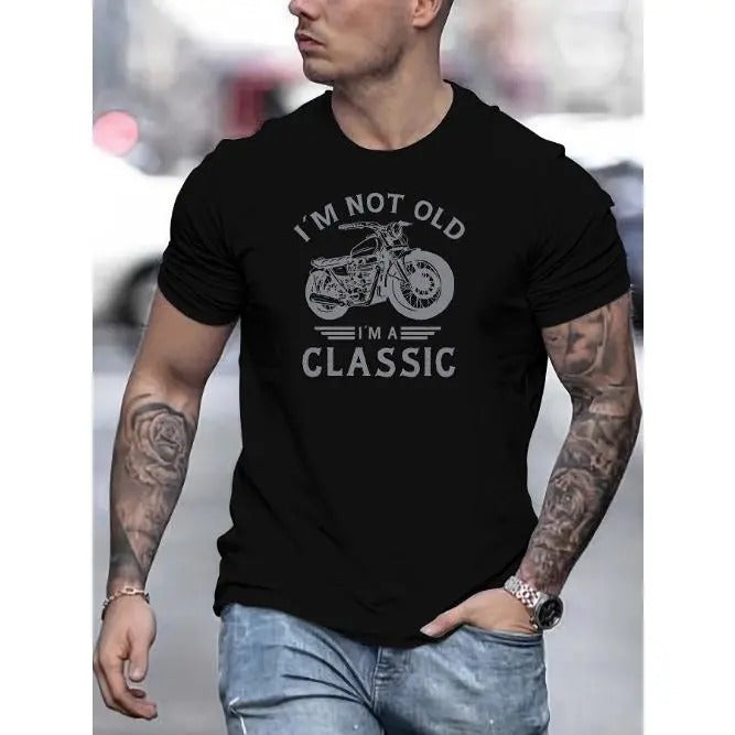 Men's Classic Motorcycle Graphic Print Crew Neck Short Sleeve Cotton T-Shirt, Modern Summer Fashion Streetwear Top for...