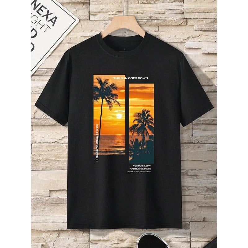 Men's Coconut Tree Printed Short Sleeve T-Shirt Made in USA Hoodie, Sweatshirt | TeeBloomCo.com