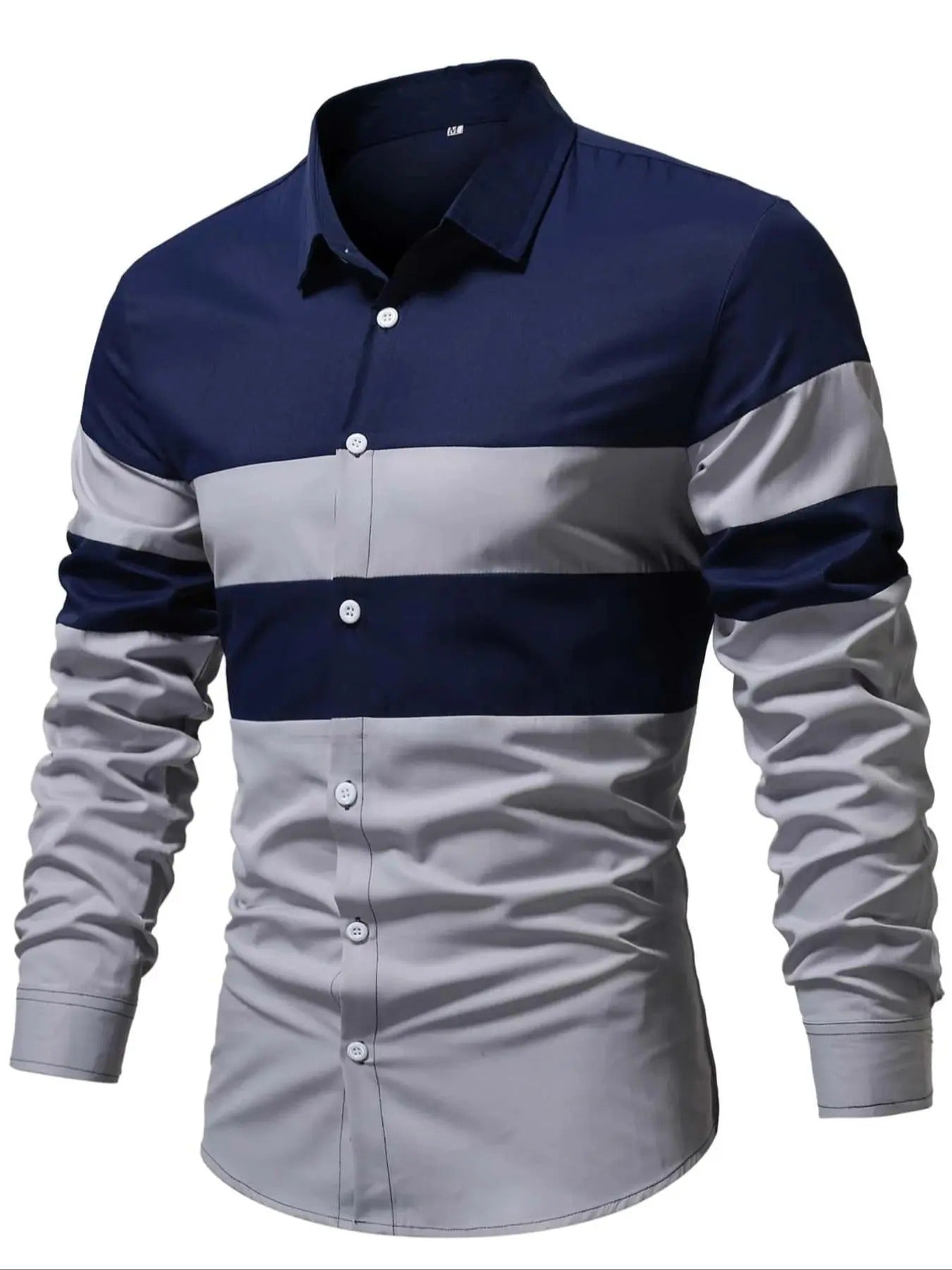 Men's Colorblock Print Long Sleeve Shirt, Regular Fit Casual Fashion Comfy Top for Spring & Fall, Men's Clothes for Daily...
