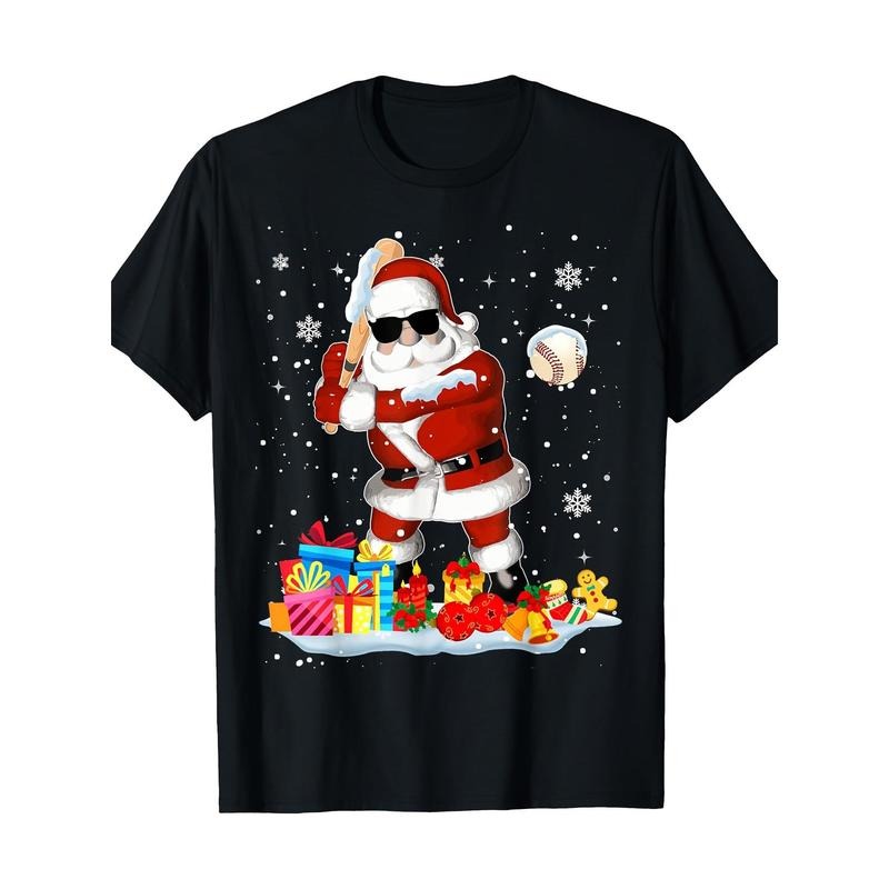 Men's Cool Santa Playing Baseball T-Shirt