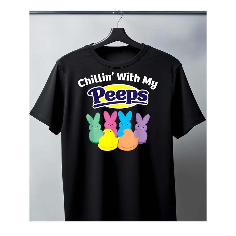 Men's Cotton Black T-Shirt - Chillin' With My Peeps Easter Theme Design made in usa Hoodie, Sweatshirt | TeeBloomCo.com