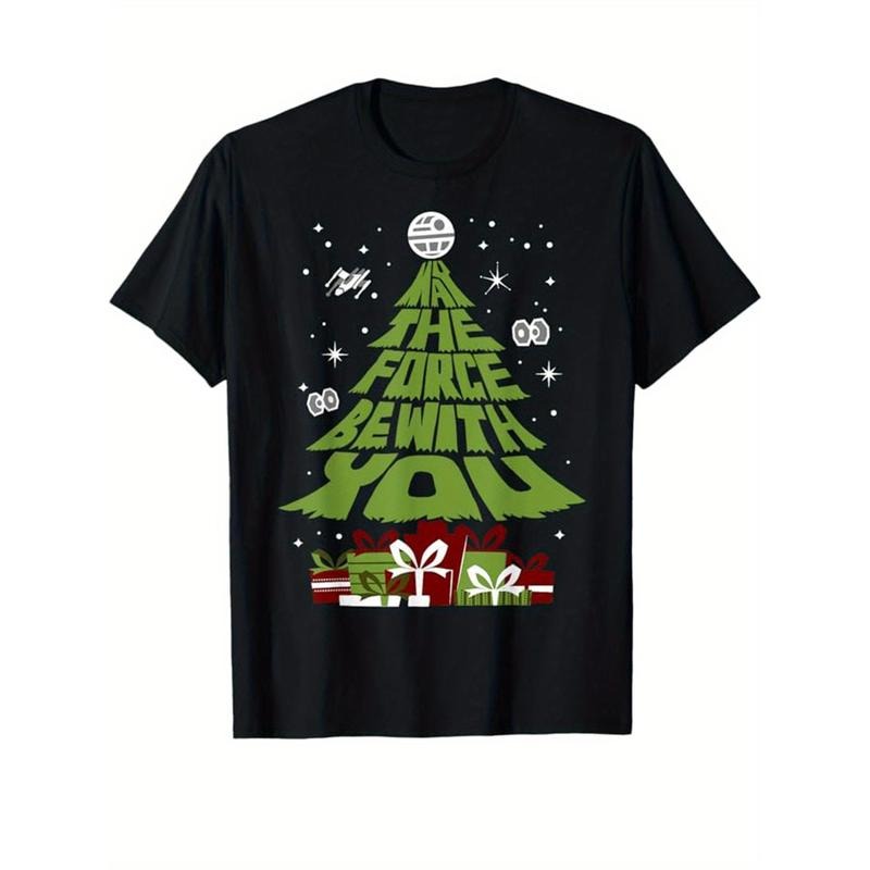 Men's Cotton Christmas Tree Print Graphic Tee, Casual Short Sleeve Crew Neck T-shirt, Xmas Outdoor Clothes, Gift For Men...