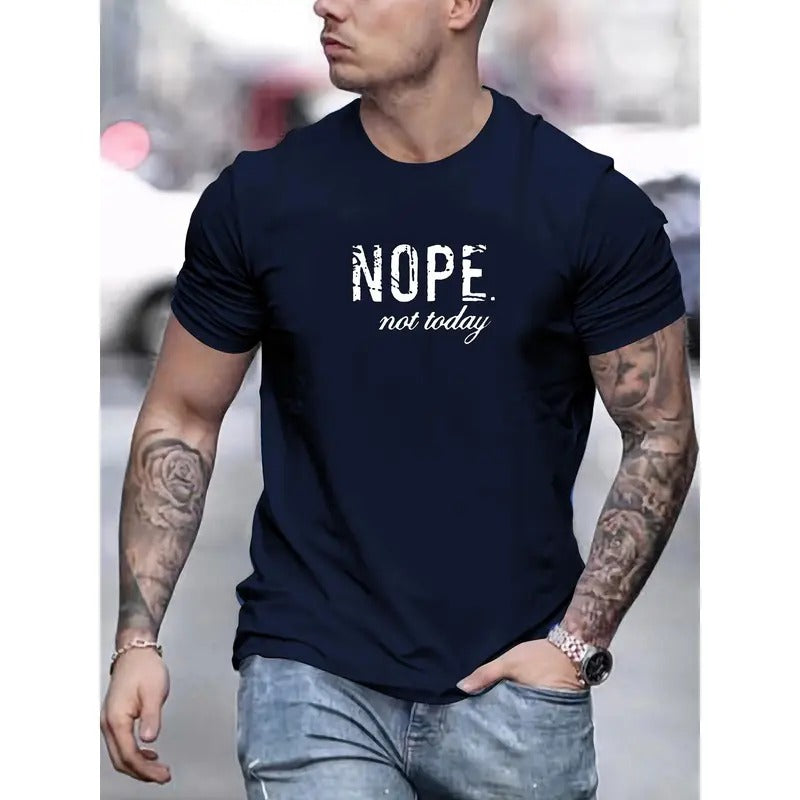 Men's Cotton Crew Neck T-Shirt with 'NOPE Not Today' Print, Basic Solid Color Tee, Summer Casual Knit Fabric Top with...