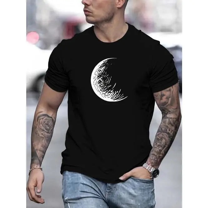 Men's Cotton Crew Neck T-Shirt with Moon Print Design | 100% Cotton Slight Stretch Fabric | Casual Summer Basic Tee with...