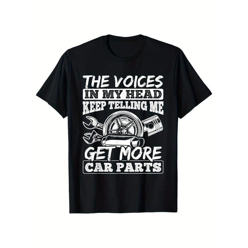 Men's Cotton Graphic Tee, Car Enthusiast & Mechanic Print T-shirt, Casual Short Sleeve Crew Neck, Outdoor Clothes, Gift...