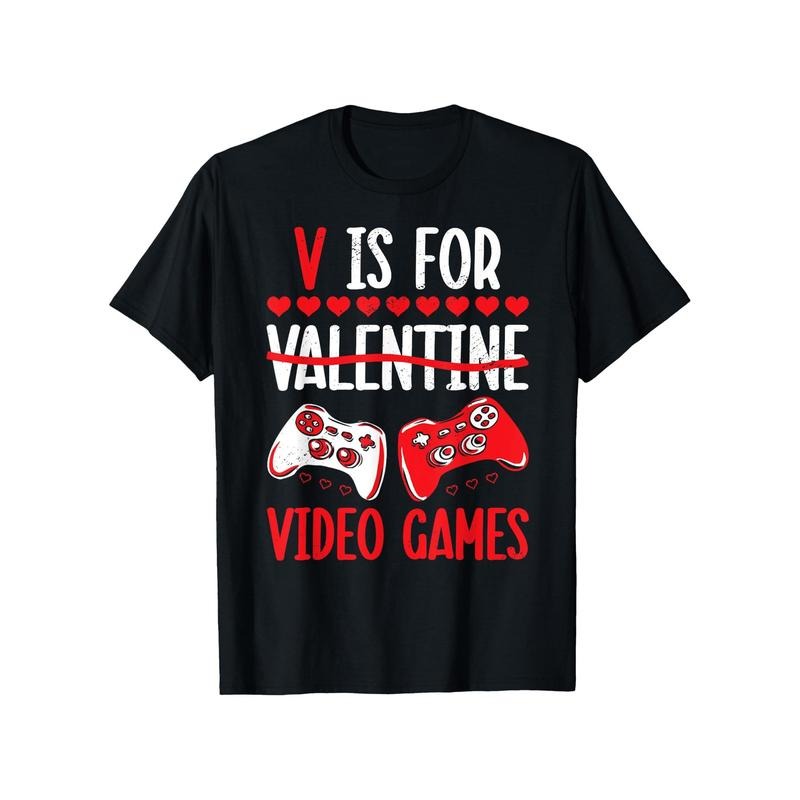 Men's Cotton V IS for VIDEO GAMES Valentines Day Video Gamer Boy Men T-Shirt made in usa Hoodie, Sweatshirt | TeeBloomCo.com