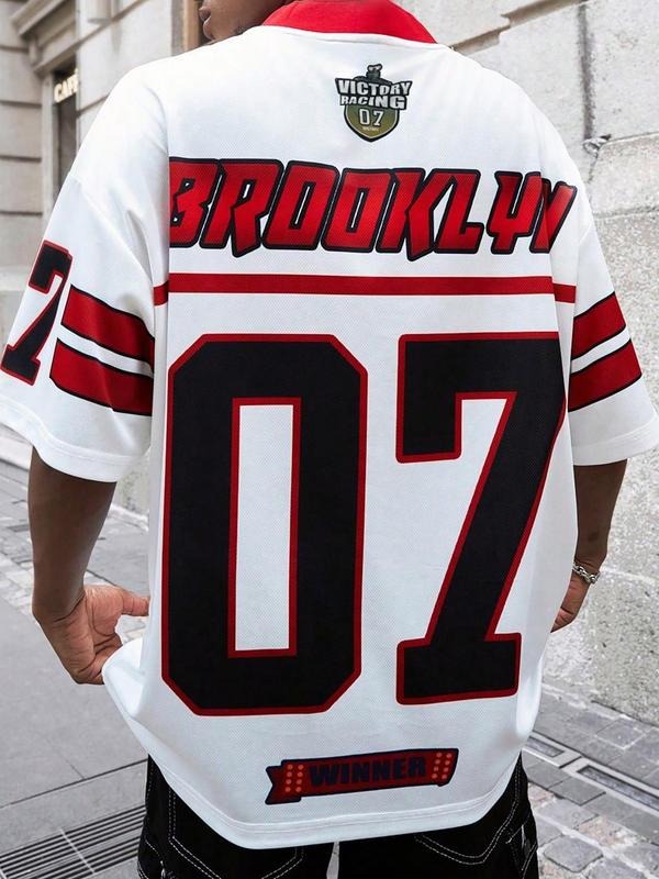 Men's Figure & Letter Print Drop Shoulder Tee, Regular Fit Casual Fashion Short Sleeve V Neck T-shirt for Summer, Men's...