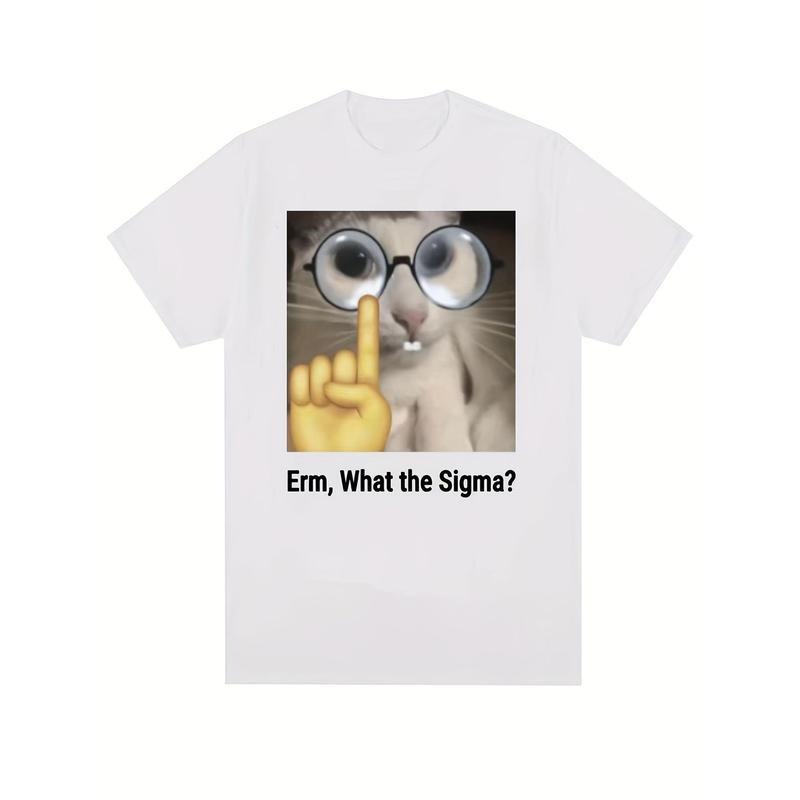 Men's Funny "What The Sigma" Graphic Printed T-Shirt, Casual Fashion Sport Tee, Round Neck, Short Sleeves, Knitted Fabric...