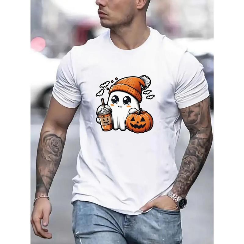 Men's Halloween & Pumpkin Graphic Tee - Casual Crew Neck, Short Sleeve T-Shirt for Summer Outdoor Activities made in usa...