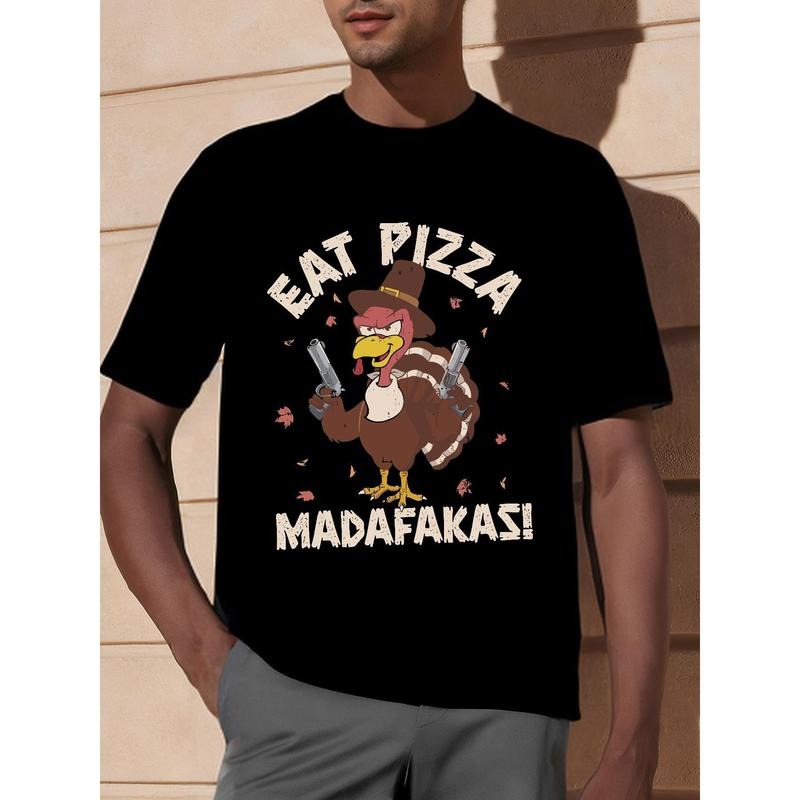 Men's Hilarious Turkey with Guns Graphic Tee - Casual Cotton T-Shirt for All Seasons, Crew Neck, Short Sleeve,...