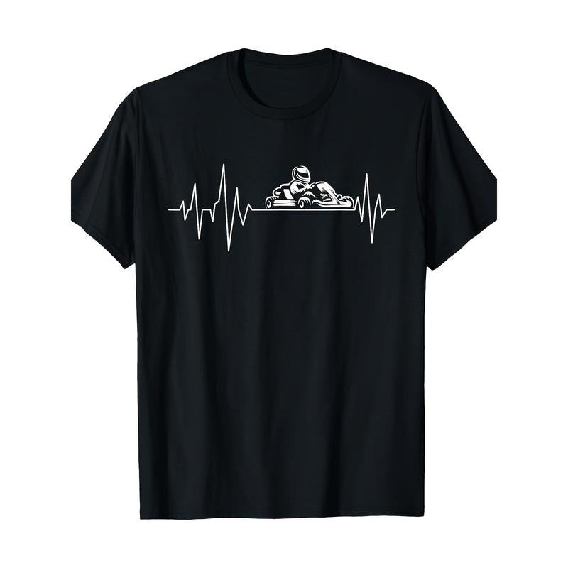 Men's Kart Racing Heartbeat Graphic Tee - 100% Cotton, Short Sleeve, Crew Neck T-Shirt for Casual Wear Made in USA...