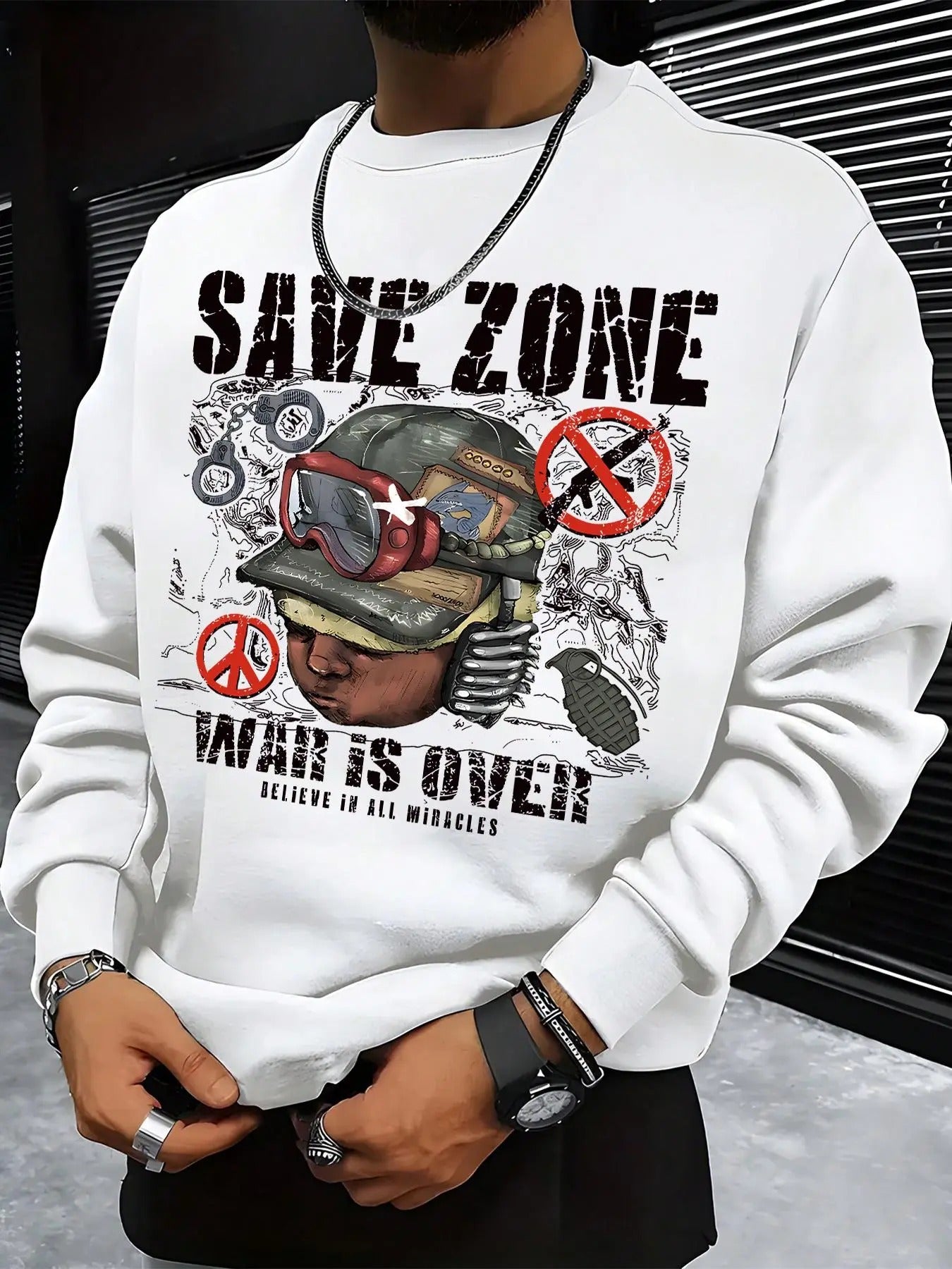 Men's Letter & Figure Print Drop Shoulder Sweatshirt, Regular Fit Casual Soft Comfy Long Sleeve Round Neck Pullover for...