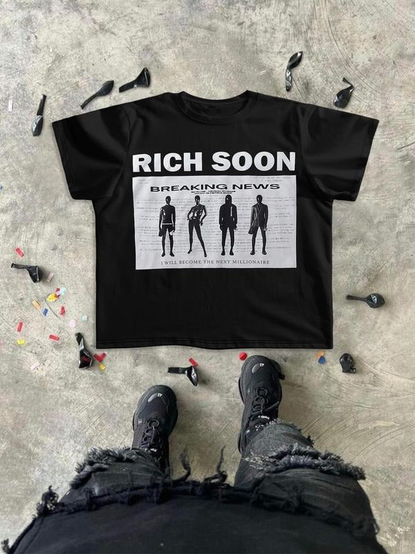 Men's Letter & Figure Print Round Neck Tee, Regular Fit Casual Short Sleeve Crew Neck T-shirt for Summer, Fashion Men's...