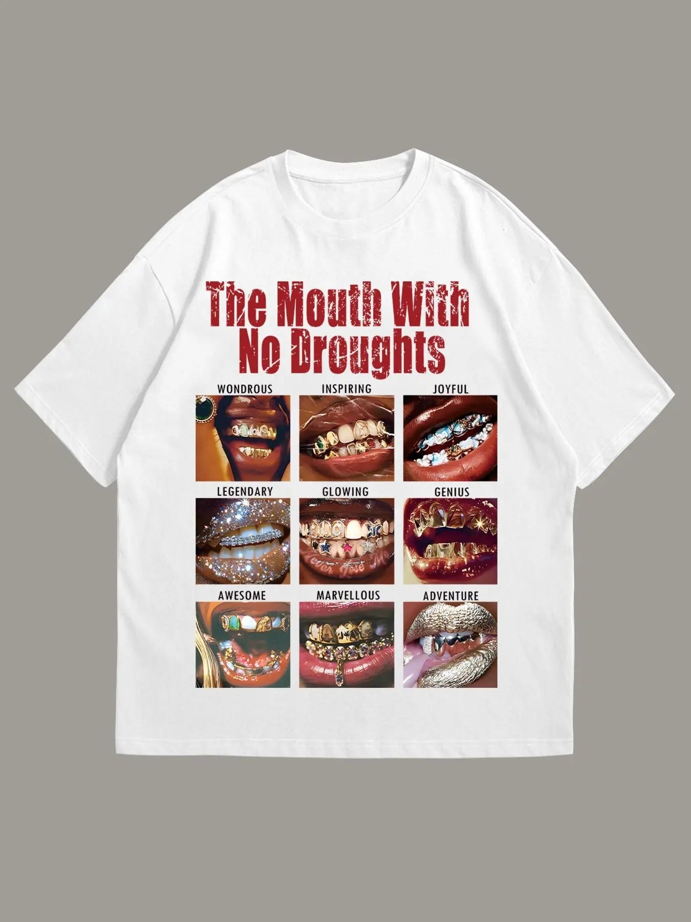 Men's Letter & Mouth Print Drop Shoulder Tee, Regular Fit Casual Comfy Short Sleeve Round Neck T-shirt for Summer,...