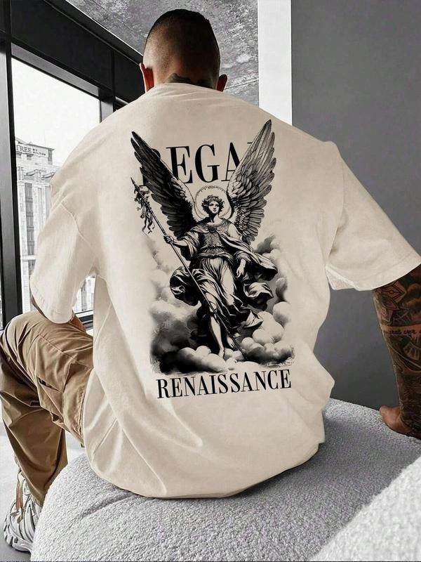 Men's Letter Graphic Print Round Neck Tee, Regular Fit Casual Short Sleeve T-shirt, Men's Summer Top for Daily Wear style...