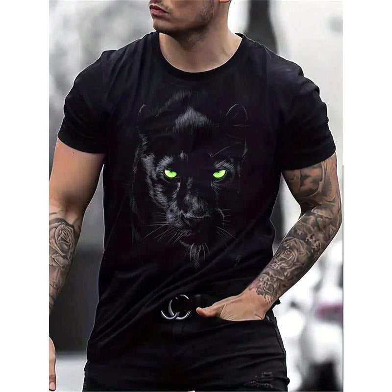 Men's Lion Printed Round Neck Short Sleeve Casual T-Shirt, Summer Made in USA Hoodie, Sweatshirt | TeeBloomCo.com