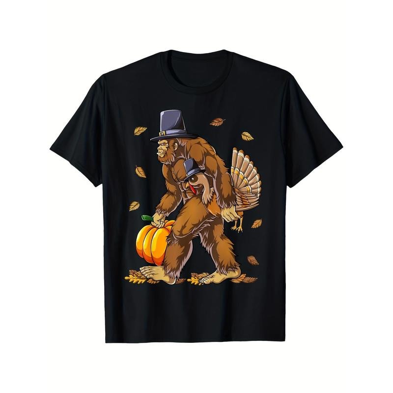 Men's Loose-Fit Cotton Crew Neck T-Shirt, Fun Thanksgiving Turkey Graphic, Perfect for Holiday Celebrations, Comfortable...